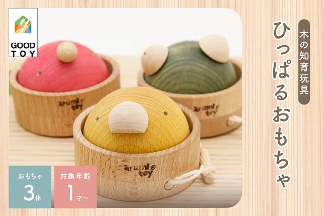 [グッドトイ受賞]引っぱるとクルクル回る 3個セット くり返しあそびの木のおもちゃ グッドトイ受賞 何度でも 繰り返し遊べるコミュニケーショントイ 出産祝い インテリア 木材 舐めても安心