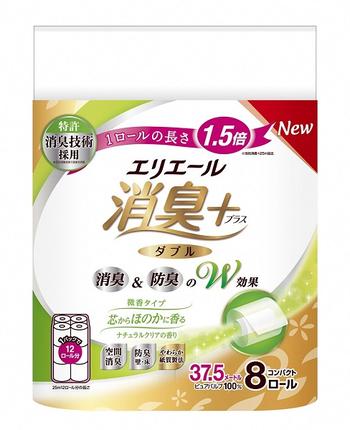 静岡県富士宮市のふるさと納税 0019-10-02 エリエール 消臭 ＋ トイレットティシュー ほのかに香るナチュラルクリアの香り コンパクトダブル 64個 1.5倍 省スペース パルプ100％ トイレットペーパー ダブル 日用品 消耗品 コンパクト