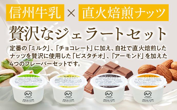 長野県箕輪町のふるさと納税 ジェラート ミルクジェラート セット 詰め合わせ 16個 4種 各4個 信州産牛乳 信州 アイス スイーツ ひんやりスイーツ おやつ デザート 食後 ピスタチオ アーモンド チョコレート
