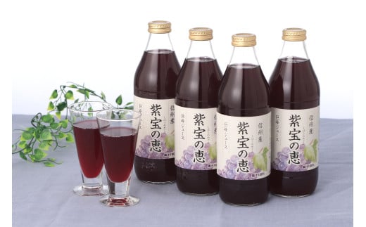 信州産 巨峰ジュース 「紫宝の恵」 果汁100％ (1L×4本)｜フルーツ